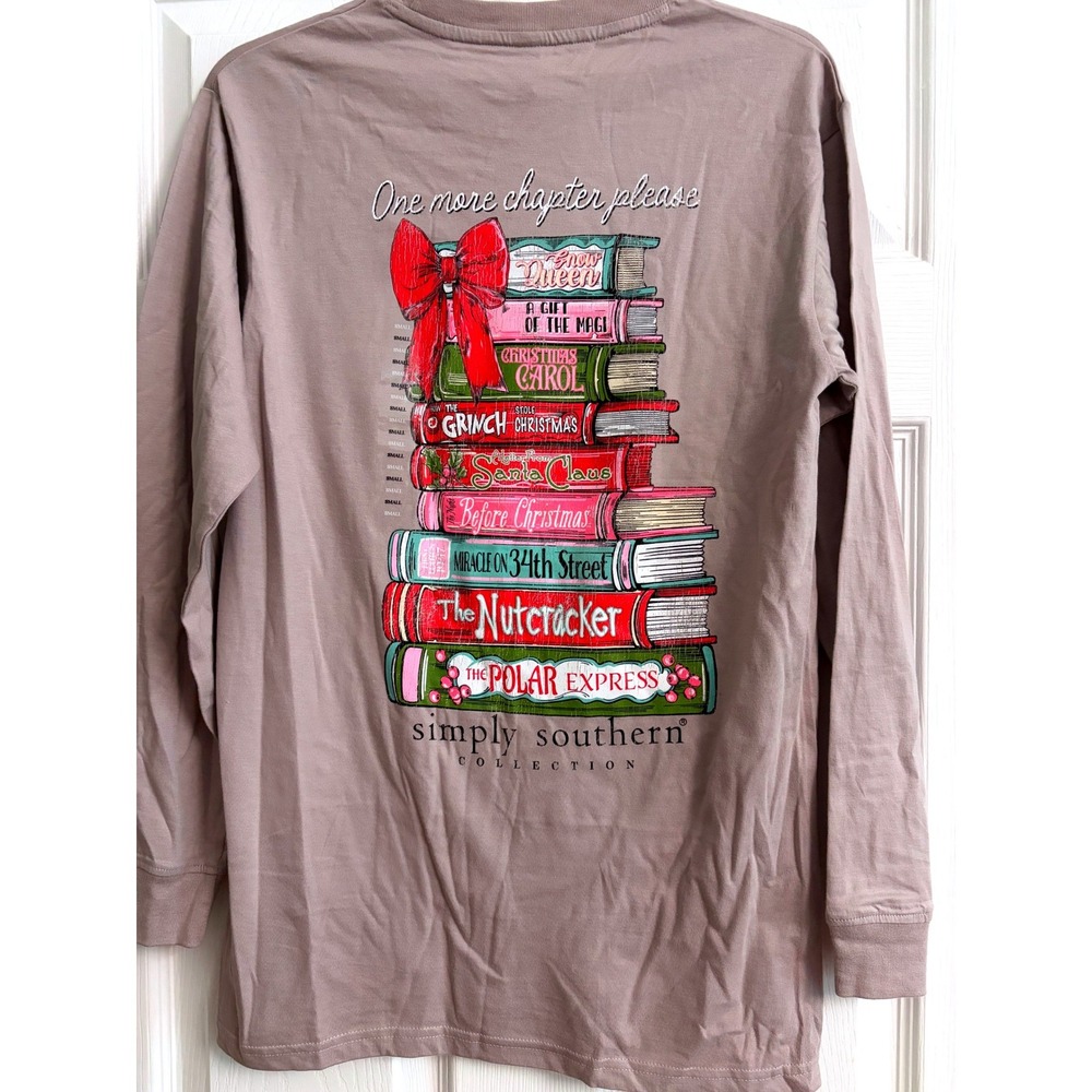Simply Southern Long Sleeve Tee Small Purple Christmas, Books, Holiday, Teacher
